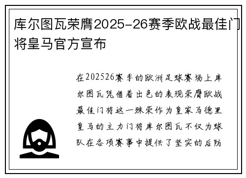 库尔图瓦荣膺2025-26赛季欧战最佳门将皇马官方宣布